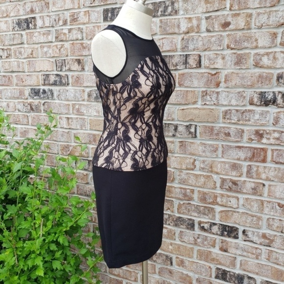 AIDAN Mattox Lace Sheath Sleeveless Dress Black 2 - Picture 3 of 7